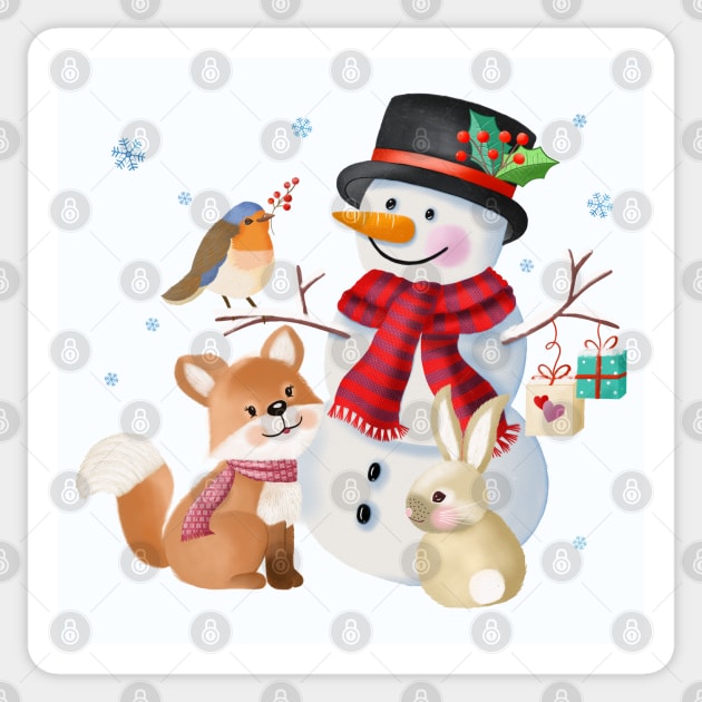 Snowman with forest animals Sticker by CalliLetters